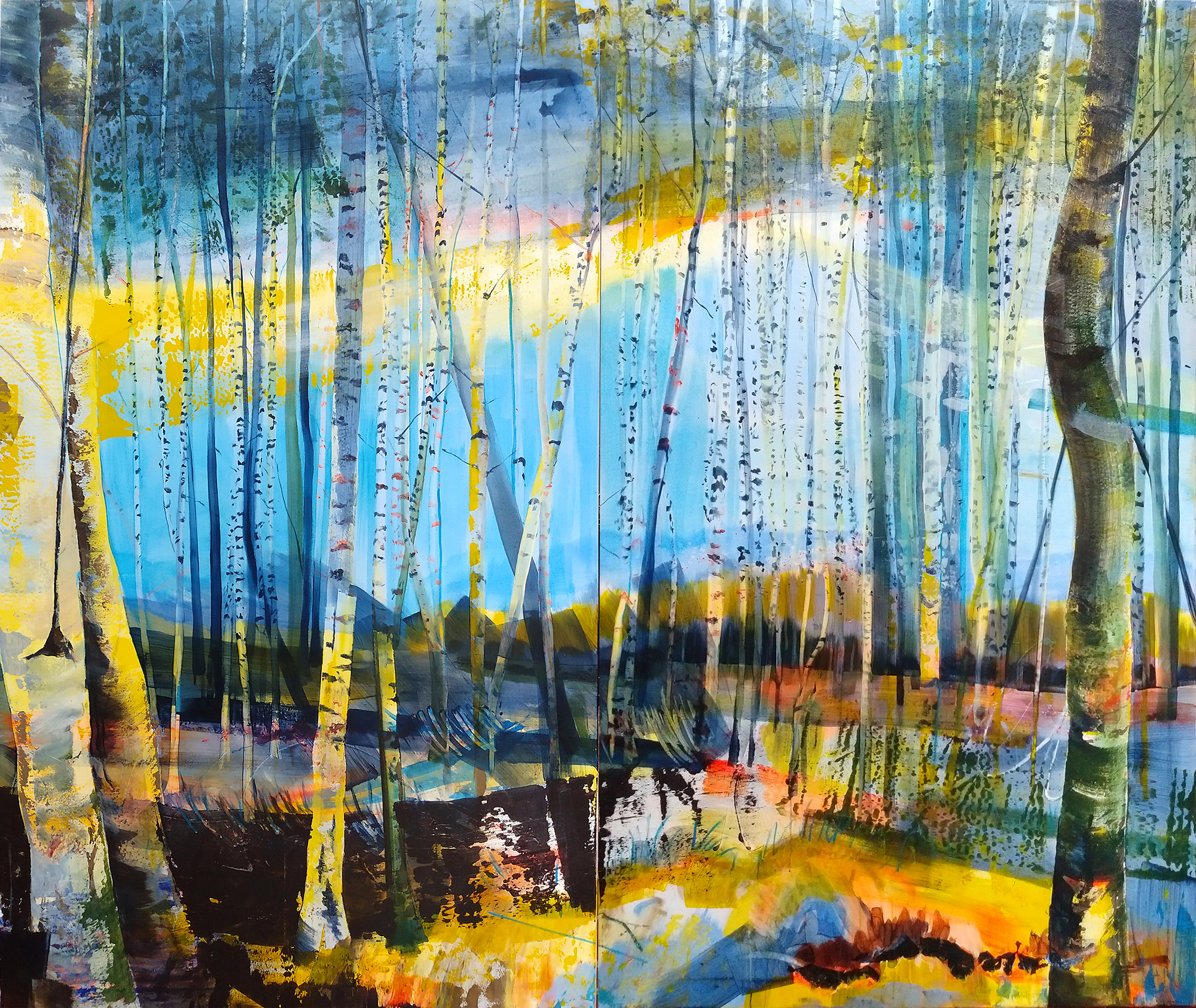 summertime birch forest woodland landscape painting