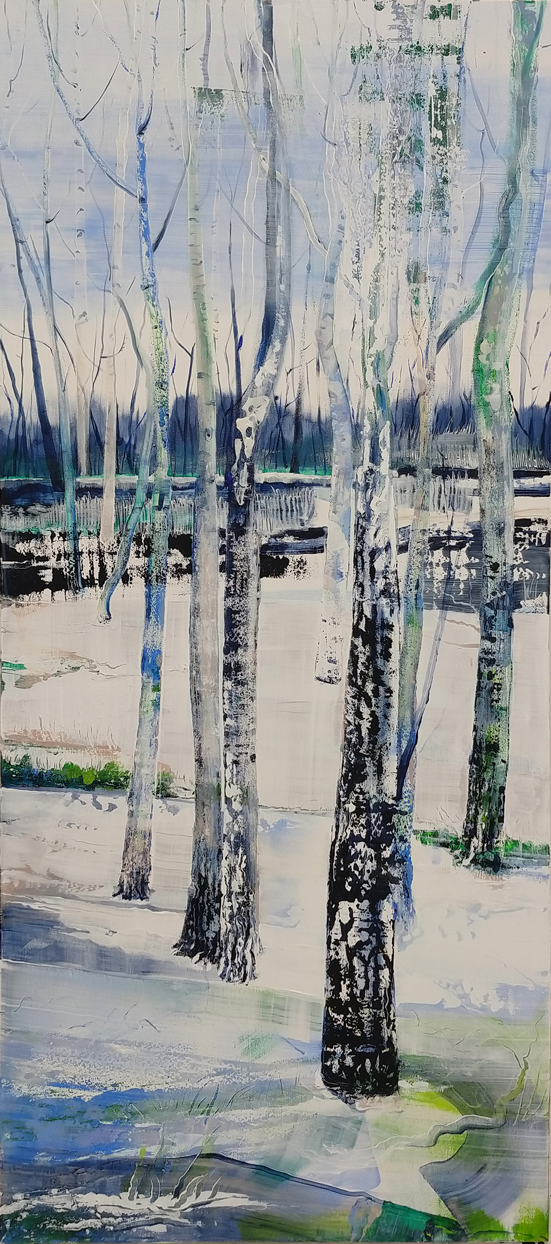 snowy wintertime birch forest woodland landscape painting