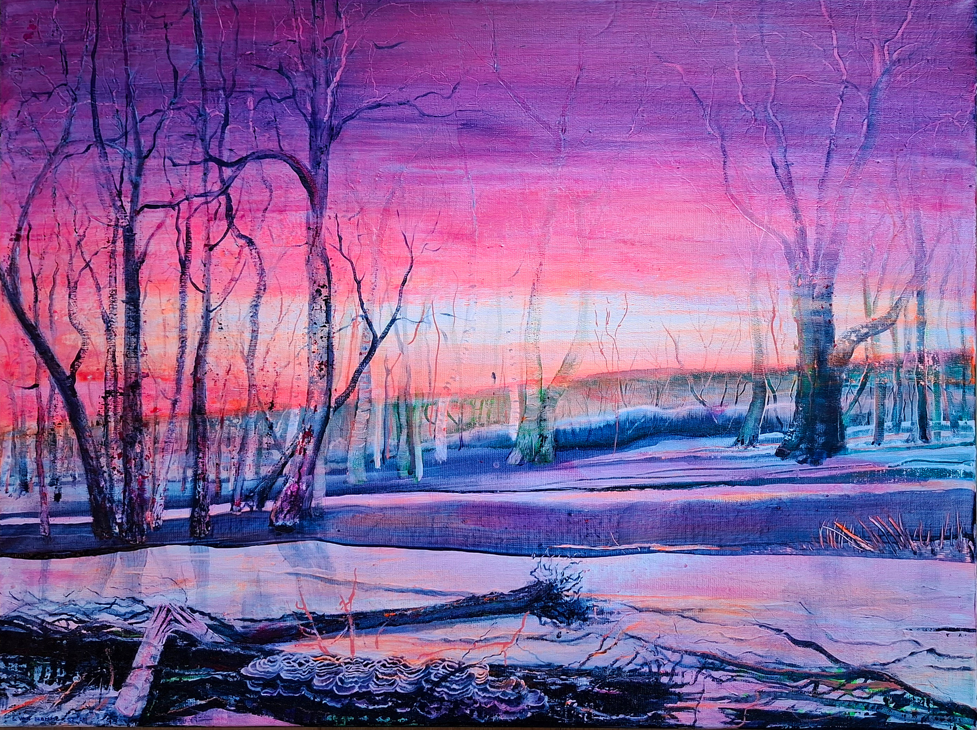 snow covered forest woodland landscape painting