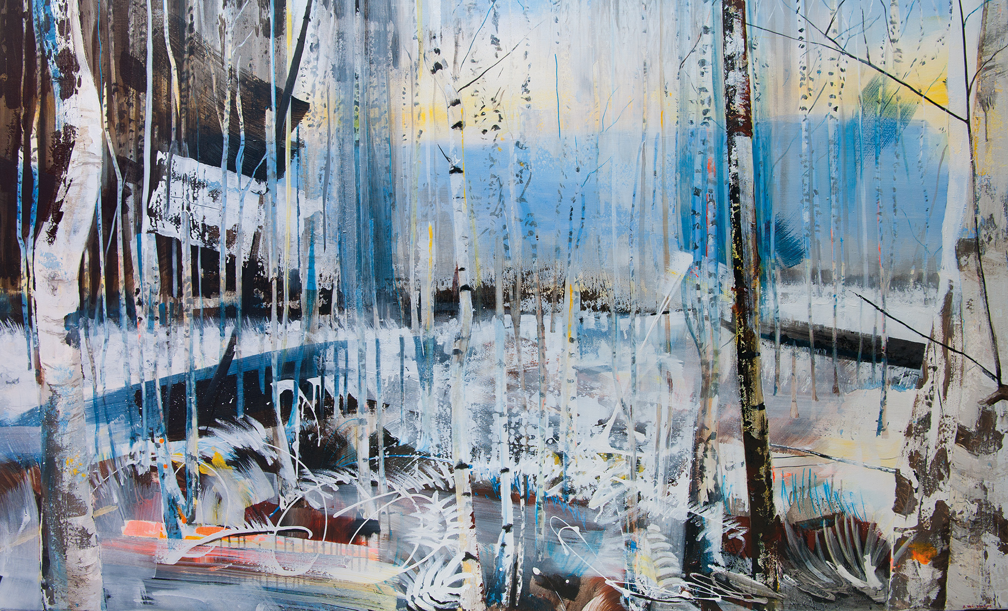 winter birch forest woodland landscape painting