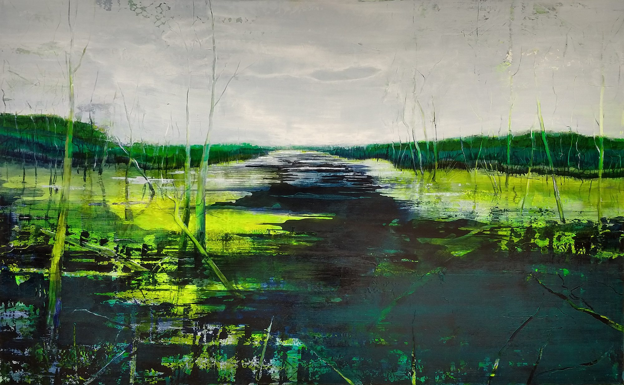 flood area lakescape painting with swamp colours
