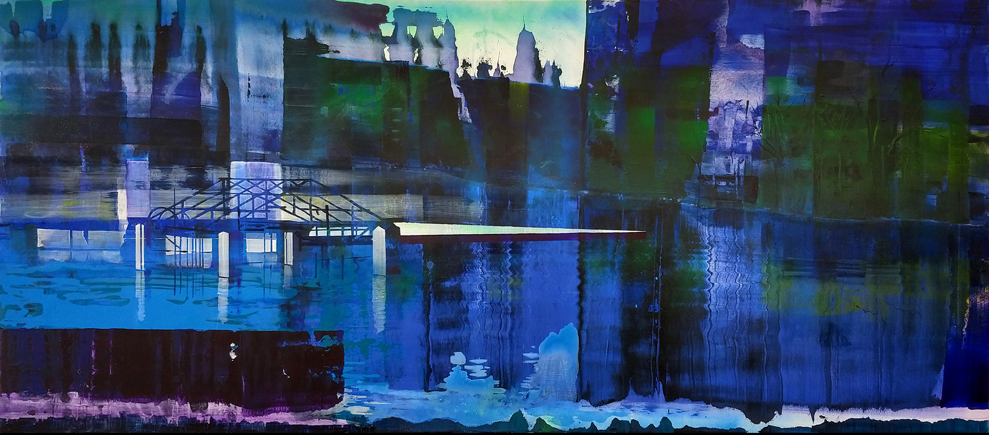 river lakescape painting with night colours