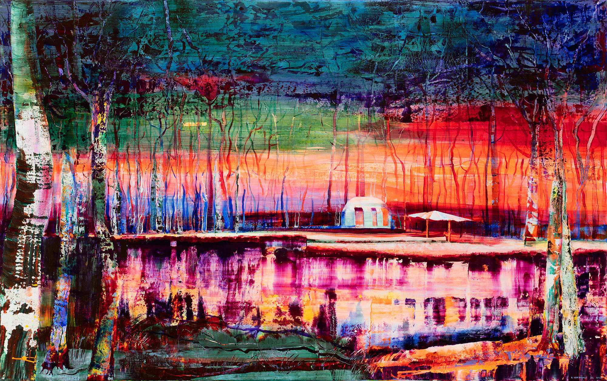 forest beach with luxury cabin and funky colours