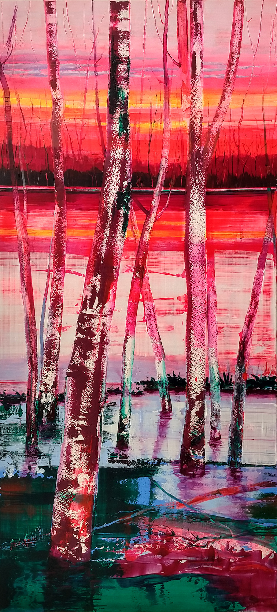 lakescape painting with sunrise colours